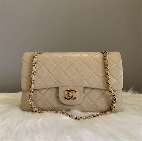 chanel small beige classic flap